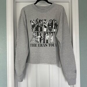 Taylor Swift The Eras Tour Graphic Gray Sweatshirt Raw Hem Size XL
